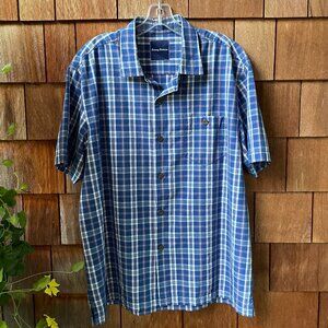 EUC Tommy Bahama Blue Plaid Button Front Short Sleeve Shirt in Men's Large